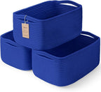 3-Pack Storage Baskets for Organizing | Woven Shelf Toy Basket | Rope Baskets for Gifts Empty | Closet Organizer Bins with Ha