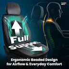 Beaded Car Seat Cover – Wooden Bead Massage Support with Breathable Cooling Mesh – Universal Fit for Sedan, SUV & Truck (2 Pa