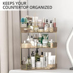 Corner Bathroom Counter Organizer with Top Toothbrush Holders, 3-Tier Make Up Organizers for Vanity with Brush Holder, Corner