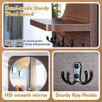 Coat Rack with Shelf Rustic Wooden Wall Mounted Hanging Coat Rack with Mirror Shelves and 4 Double Hooks Decorative Entryway 