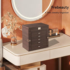Frebeauty Large Jewelry Box,6-Tier PU Leather Jewelry Organizer,Multi-functional Storage Case with Mirror,Accessories Holder 