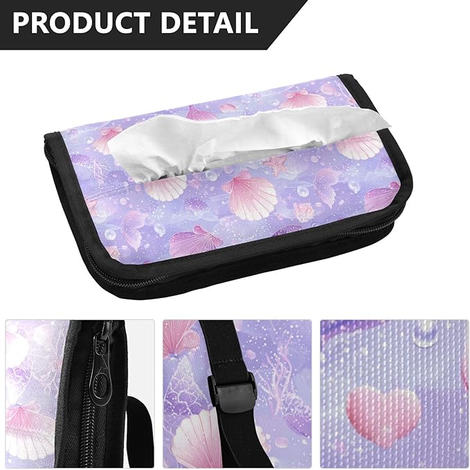 Car Tissue Holder Car Visor Organizer Tissue Box Holder for Car Sun Visor Organizer with Car Vehicle Accessories Essentials Interior for Women Men Purple Mermaid Seashell Starfish