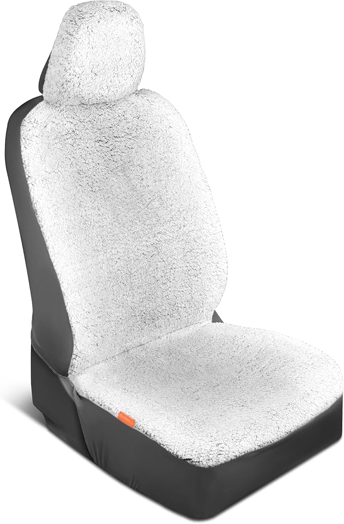 Carbella Plush Sherpa Fleece Car Seat Cover, 1 Piece Gray Seat Cover for Cars with Soft Cushioned Touch, Cute Automotive Inte