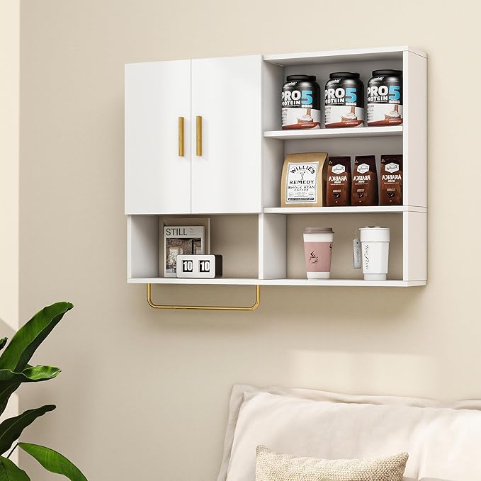 Bathroom Wall Cabinet Wood Large Wall Mounted Medicine Cabinet with 2 Doors and 4 Open Shelves Over Toilet Storage Cabinet Or