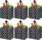 WISELIFE Reusable Grocery Bags 6-Pack Foldable Washable Large Storage Bins Basket Water Resistant Shopping Tote Bag Black