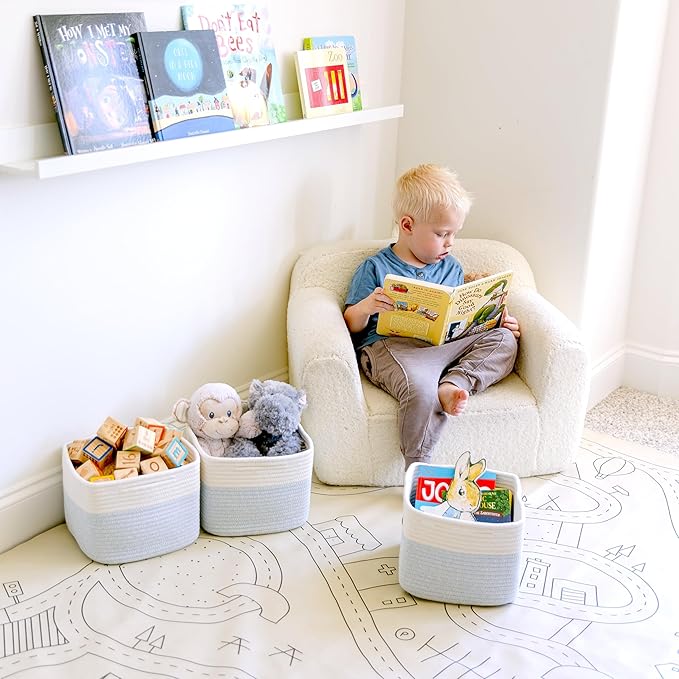 NaturalCozy Storage Cubes 9”x9”x7”Cotton Rope Woven Baskets for Organizing 3-Pack | 9 Inch Cube Storage Bin | Small Basket fo