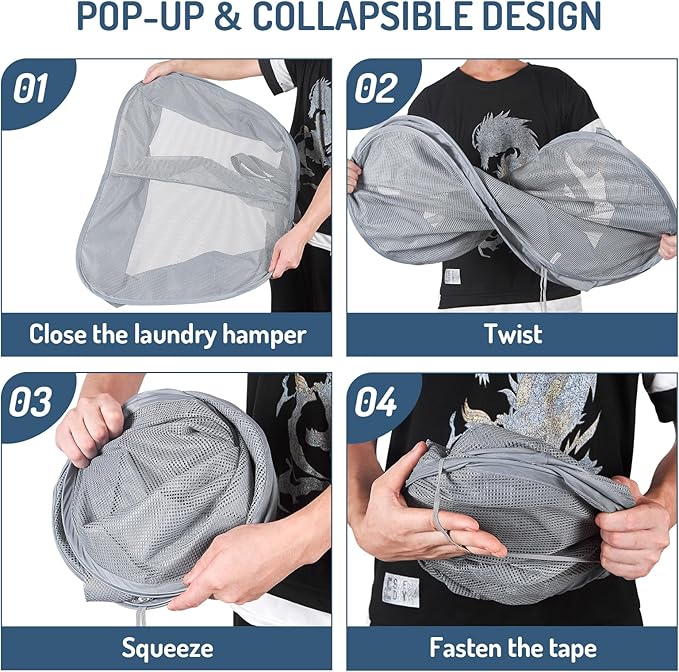 Seiritex Mesh Popup Laundry Hamper 2 Compartment, Collapsible Laundry Sorter Basket Foldable Hamper for Clothes, College Dorm