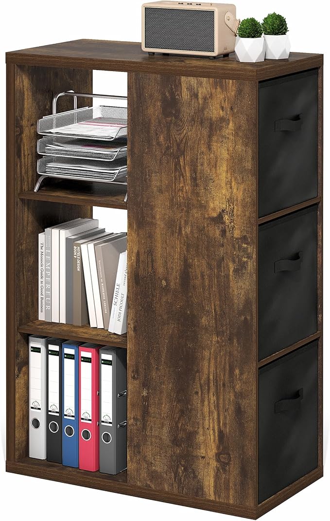 Furinno Viola Book Shelf, 3-Tier Bookshelf, Cube Storage Organizer Bookcase with Open Shelf, with Storage Bins, 13.6 x 29.3 x