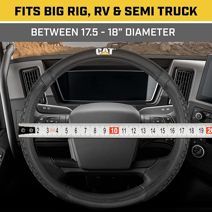 Cat® DuraGrip Steering Wheel Cover, Tire Tread Inspired Traction Grip Design, Black Steering Wheel Cover for RV Semi Truck Big Rig Trucker - X-Large 17.5" - 18" Inches