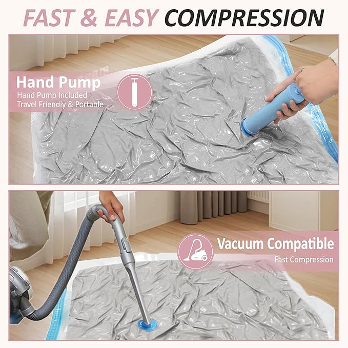 Cozy Essential Vacuum Storage Bags, 80% Compression Vacuum Seal Space Saver Plastic Packaging Bags for Clothes, Blankets, Pil