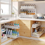 2 Pack 21.3IN-Depth Under Sink Organizer with Smooth Cylindrical Rail,2-Tier Pull Out Multi-Purpose Cabinet Storage for Bathr