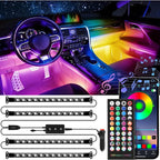 LivTee Smart Car Interior LED Lights, RGB Ambient Strip Lights with App, Remote & Controller Buttons, DIY & Music Sync Modes, 2-Line Design, Gift-Ready Car Accessories for Women & Teens