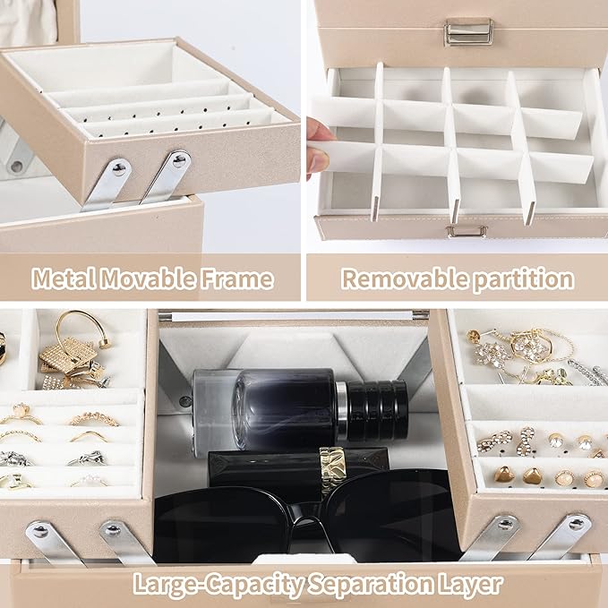 Dajasan Jewelry Organizer Box, Large Jewelry Boxes for Women Girls, Space-Saving 4 Layers Jewelry Storage Case with Drawer, M