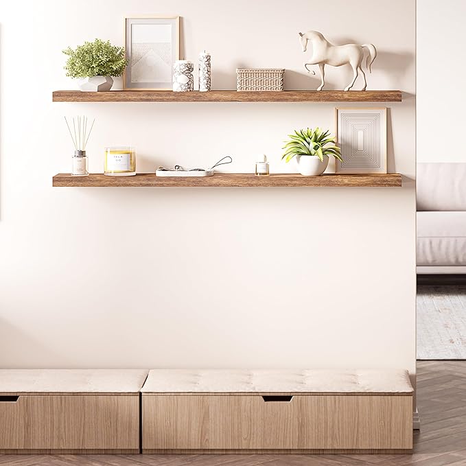 Ballucci Floating Shelves, 55" Wood Wall Shelf Set of 2, with Invisible Brackets for Bathroom, Living Room, Bedroom, Kitchen,
