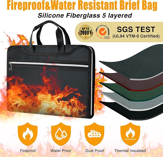 Accordion File Organizer,Fireproof Safe Document Bag,Expanding File Folder Tote Bag with Multi Pockets,Home Travel Fire Safe 