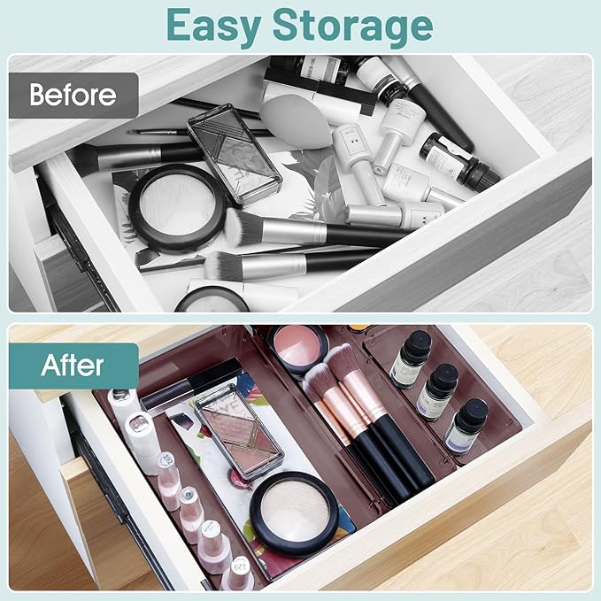 WOWBOX 25 PCS Plastic Drawer Organizer Set, 4 Sizes Desk Drawer Divider Organizers and Storage Bins for Makeup, Jewelry, Gadg