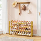 FAVOOSTY 4-Tier Expandable Shoe Rack, Adjustable Shoe Shelf Storage Organizer Space Saving Metal Free Standing Shoe Rack for 