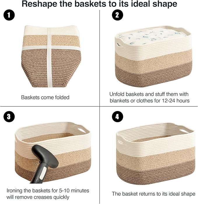 ICERZCZ Large Storage Baskets for Organizing Shelves, Woven Cotton Rope Bins for Baby Nursery Organization, Book Toy Towel Or