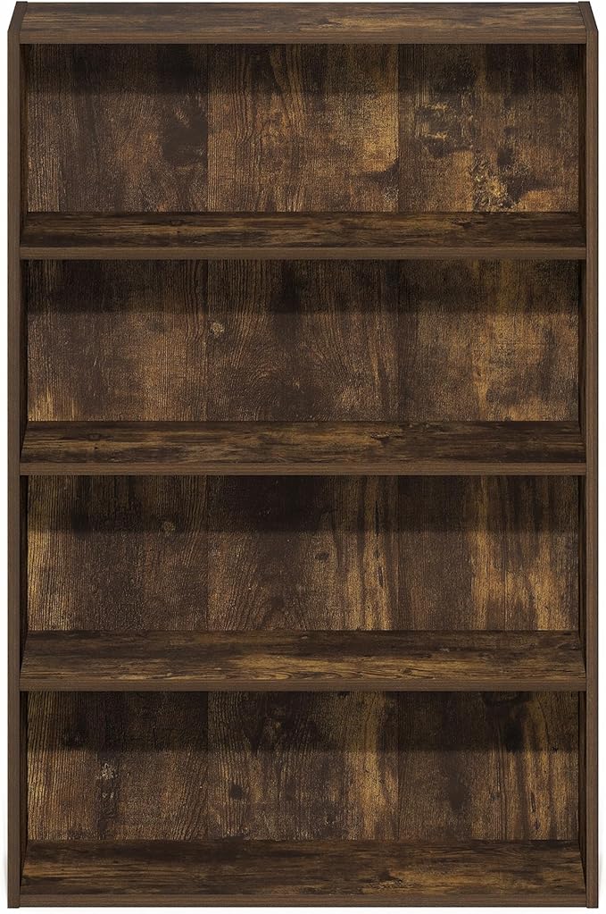 Furinno Basic Book Shelf, 4-Tier Bookcase with Open Shelf, Bookshelf, Cube Storage Organizer, 6 x 24 x 35, for Living Room, B