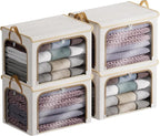 4 Pack Clothes Storage Bins with Metal Frame - 66L Stackable Storage Box with Lid，Foldable Storage Container Organizer for Cl