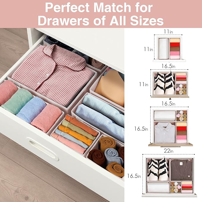 Criusia 8 Pack Underwear Drawer Organizer, Drawer Organizer Clothes, Foldable Cloth Storage Box Closet Dresser Drawer Divider
