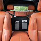 Car Organizer Bag for Back Seat Front Seat or Between Seats Premium PU Leather Hanging Storage Caddy with Tablet Holder Tissue Box Cup Bottle Holders Mesh Pockets for Kids Adults