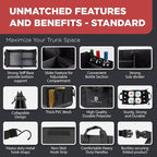 TRUNKCRATEPRO Car Organizers and Storage Premium Adjustable Multi Compartments Car Storage Organizer | Portable and Foldable SUV Trunk Organizer for Car (Standard Size, 20.86"L x 13.4"W x 10"H )-Black