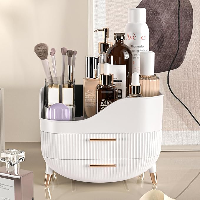 Pajiriona Makeup Organizer with Drawers,Skincare Organizer for Vanity,Storage Box with Handle,Large Cosmetic Display case for