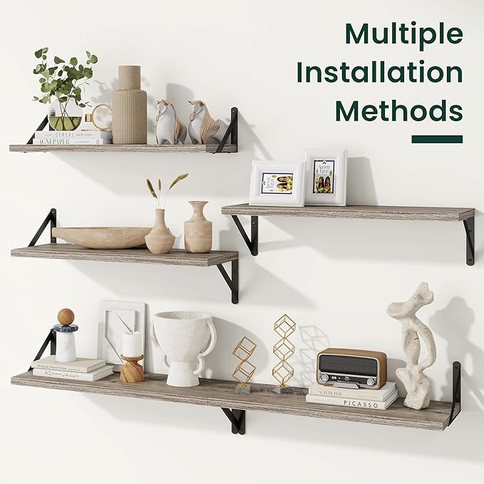 Floating Shelves, 8 Inch Deep Rustic Wood Wall Storage, 16W x 8D Wall Shelves Set of 2, Heavy Duty Metal Brackets, Industrial