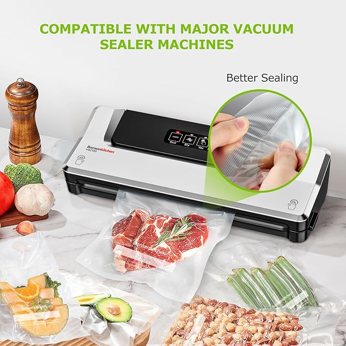 Bonsenkitchen Precut Vacuum Sealer Bags, 100 Gallon 11" x 16" Food Sealer Bags, Food Grade, BPA Free, Heavy Duty, Customized 