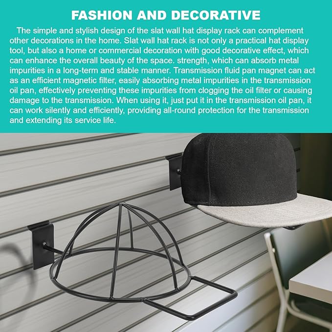6 Pcs Slat Wall Hat Display Rack, Slat Wall Hat Racks for Vendors, Slatwall Hat Display for Baseball Hats Beanies Wigs Organi