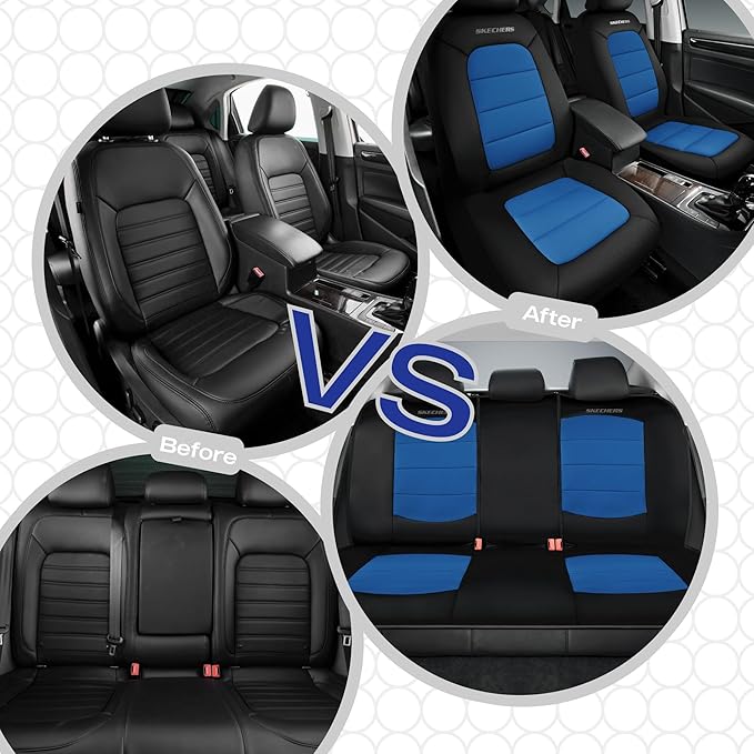 Skechers Memory FoamCar Seat Covers,Thick Cool Touch Fabric Seat Covers,Seat Cover Full Sets Airbag Compatible,Automotive Com
