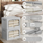 FHSQX 3 Pack Clothes Storage Bins - Foldable Metal Frame Storage Box - Stackable Linen Fabric Container Organizer Set with Ca