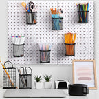 Spakon 6 Sets Pegboard Cups with Ring Hook, Peg Board Baskets Bin Holder Organizer Accessories Pegboard Pencil Cup Multipurpo