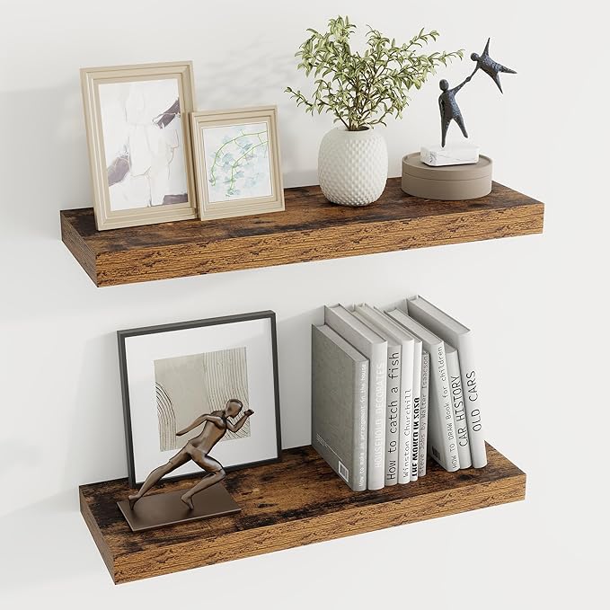 Dreamland 24 Inches Floating Shelves for Wall,6.7 Inch Deep Floating Shelves Set of 2, Large Display & Storage Shelf, Wall Sh