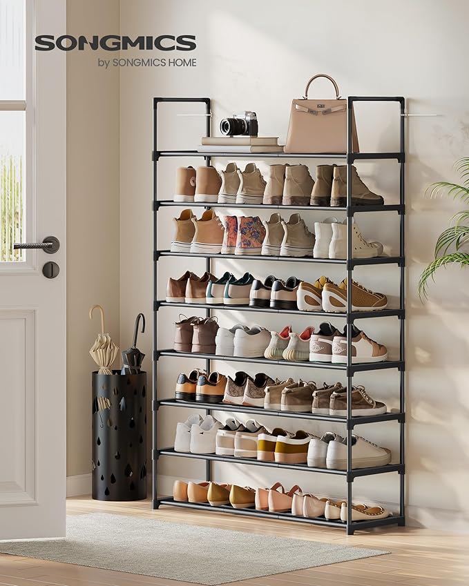 SONGMICS Shoe Rack, 8-Tier Shoe Organizer, Metal Storage Shelf, Upright or Upside Down, for 32-40 Pairs, Stackable, for Entry