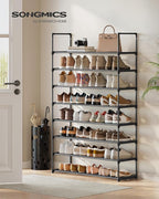 SONGMICS Shoe Rack, 8-Tier Shoe Organizer, Metal Storage Shelf, Upright or Upside Down, for 32-40 Pairs, Stackable, for Entry