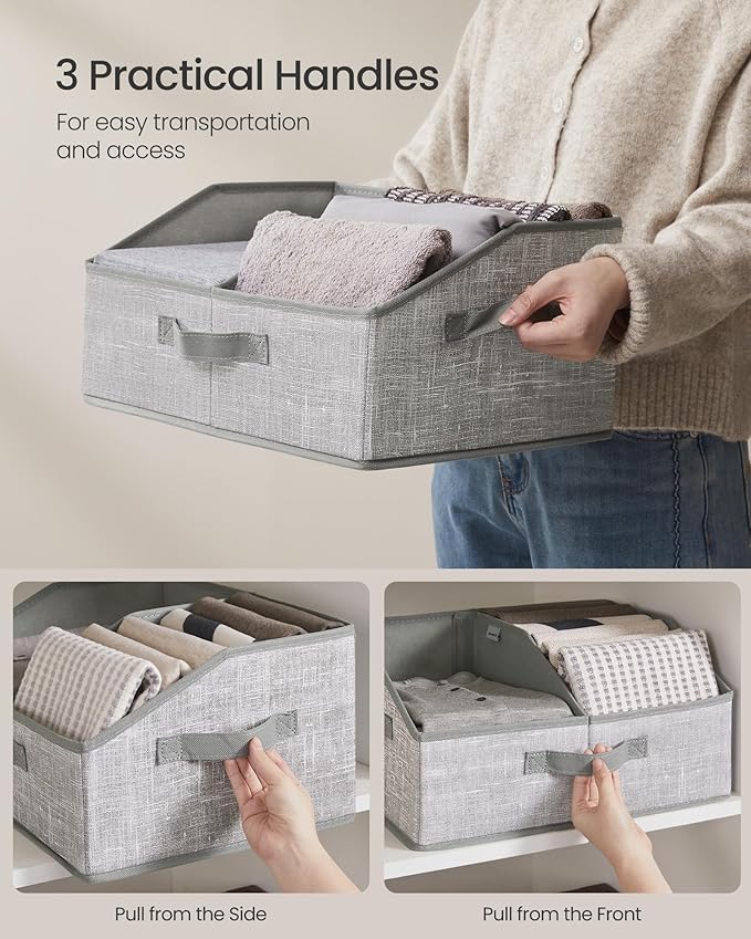 SONGMICS Set of 6 Storage Baskets, Foldable Storage Bins with Removable Dividers, Fabric Boxes, 15.7 x 11.8 x 7.9 Inches, Clo