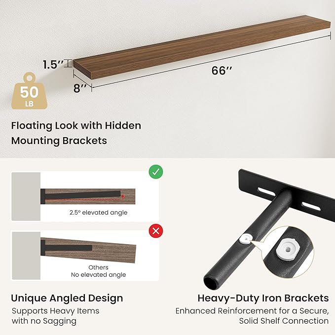 Fun Memories Rustic Wood Floating Shelves for Wall, Space-Saving Wall Mounted Shelves for Bathroom, Bedroom, Living Room and 