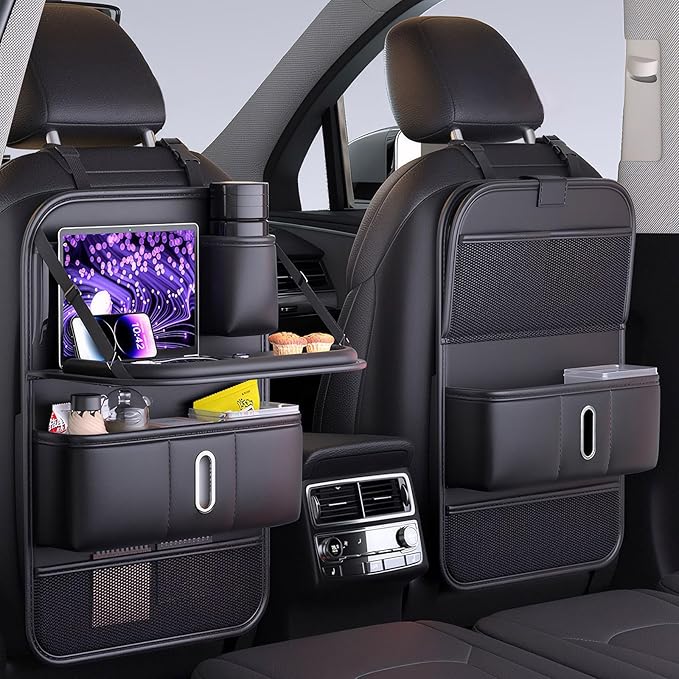 Leather Car Backseat Organizer with Tablet Holder, Kick Mats Back Seat Protector with Touch Screen Phone Holder, Car Seat Organizer Travel Accessories (1)