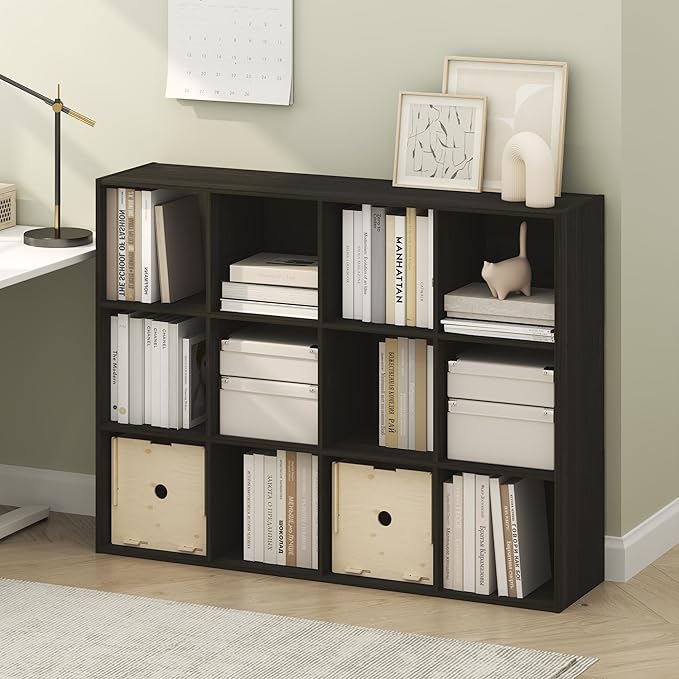 Furinno PELLI Book Shelf, 12-Cube Bookshelf, Cube Storage Organizer Bookcase, 11.7 x 47.6 x 36, for Living Room, Bedroom, Hom