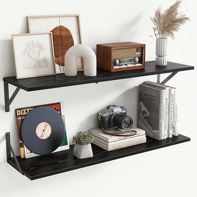 Deep Floating Shelves for Wall,36Wx8D Wall Mounted Shelves Set of 2,Wall Storage Floating Shelf with Sturdy Metal Brackets fo
