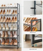 SONGMICS Shoe Rack, 6-Tier Shoe Organizer, Metal Rack for Garage, Set of 2, 3-Tier Stackable Shelf, with Adjustable Flat or A