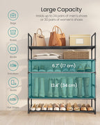 SONGMICS Shoe Rack, 6-Tier Shoe Organizer, Metal Storage Shelf, Upright or Upside Down, for 24-30 Pairs, Stackable, for Entry