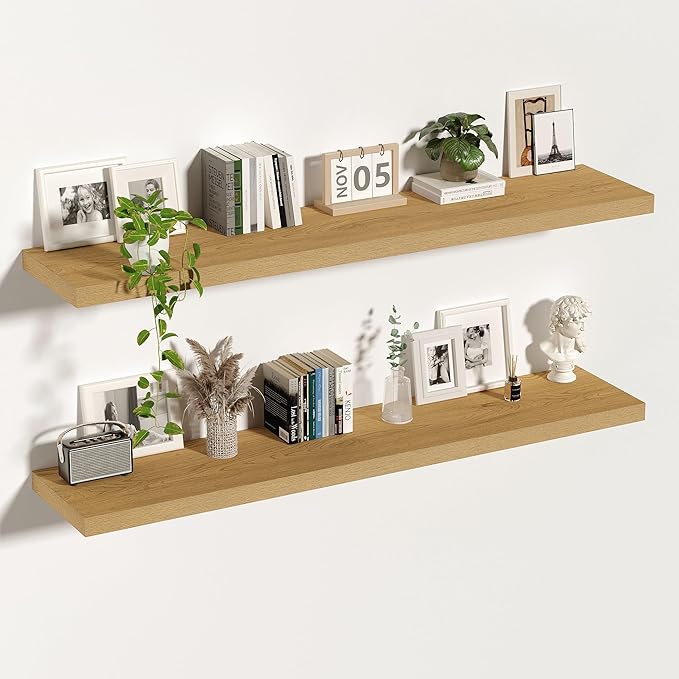 Vivelove 12 Inch Deep Floating Shelves 55 inch Long, Thick Wall Shelves with Invisible Brackets, Shelf for Bedroom Bathroom L