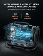 AstroAI Tire Inflator Portable Air Compressor Pump 150PSI 12V DC/110V AC with Dual Metal Motors&LED Light, Automotive Car Accessories&Two Modes for Car, Bicycle Tires and Air Mattresses, Red