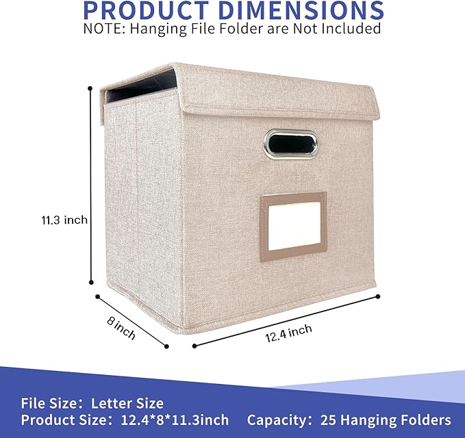 Letter Size File Organizer Box with Lid – Durable Oxford Fabric Document Storage Box, Sturdy Cardboard Support, Portable Offi