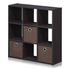 Furinno Simplistic 9-Cube Organizer with Bins, Small Size (Assembled Unit Dimensions : 7.9"D x 26.5"W x 26.7"H Inches), Dark 