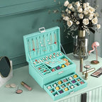 QBestry 3-Layer Jewelry Box for Girls & Teens with Lock and Key, Large Jewelry Organizer with 8 Necklace Hooks & 56 Earring H