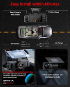 IIWEY N6 360° Dash Cam 4 Channel, 5.8G WiFi-6 (up to 20MB/s) with App, Free 128GB Card, FHD Front & Rear Inside Dash Cam for 